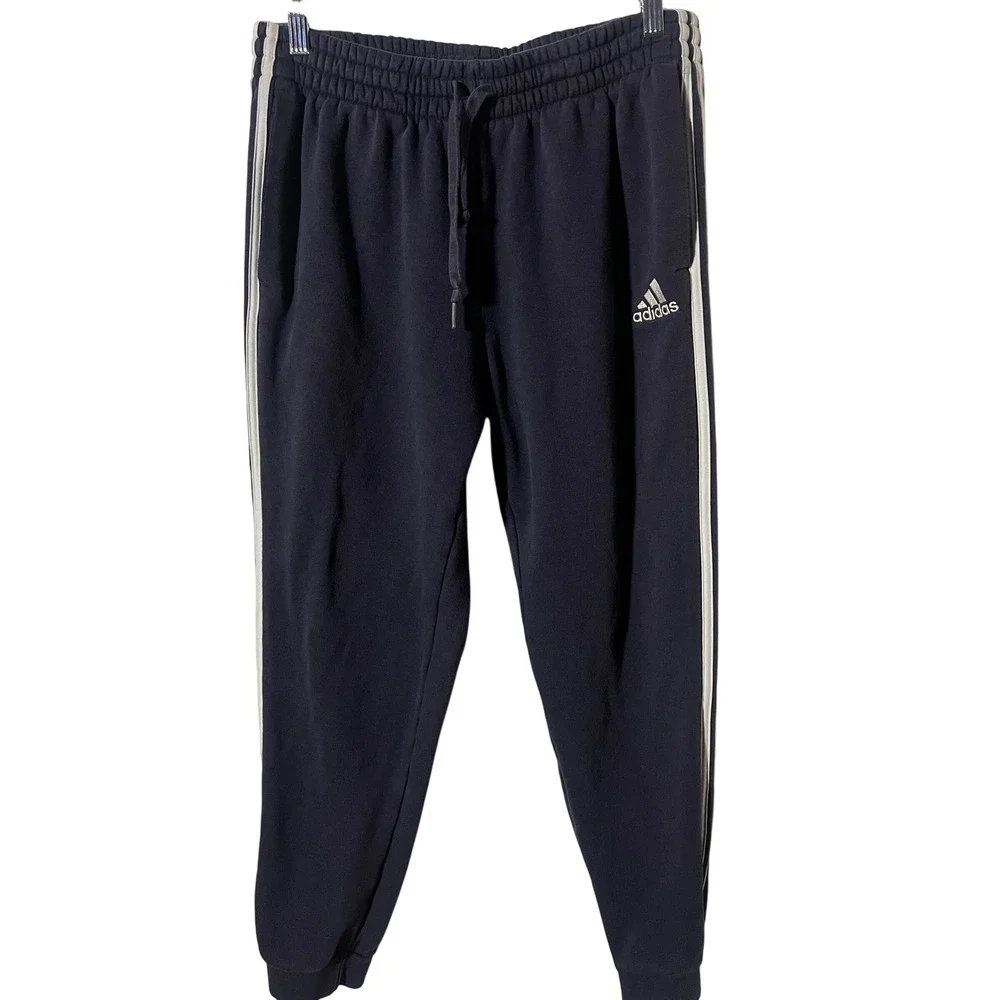 Adidas Joggers Large Sporty Three Stripe Navy Blue Sweatpants